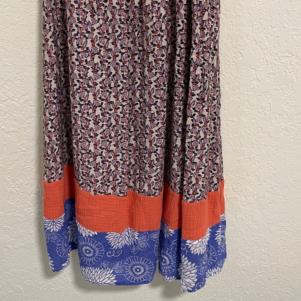 THML Navy, White & Rust Floral Smocked Tie-Shoulder Maxi Dress - Picture 6 of 8